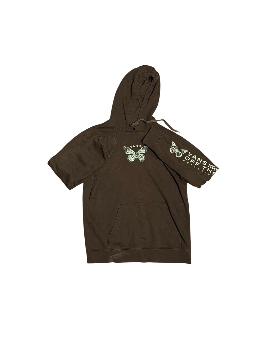 Vans Off The Wall Short Sleeve Hoodie - Size Large - Dark Brown - Butterfly